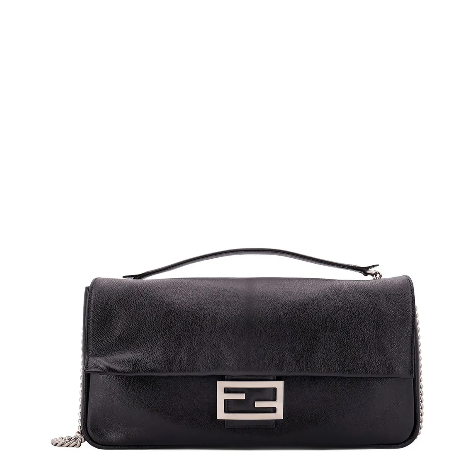 Baguette Chain Large Black Calfskin Leather Bag