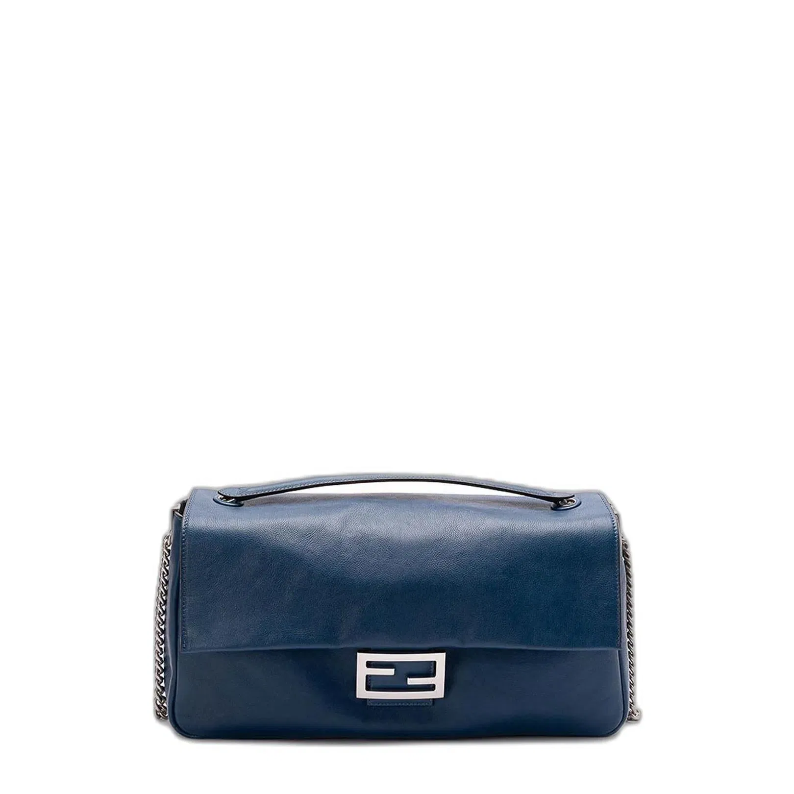 Baguette Chain Large Blue Leather Bag