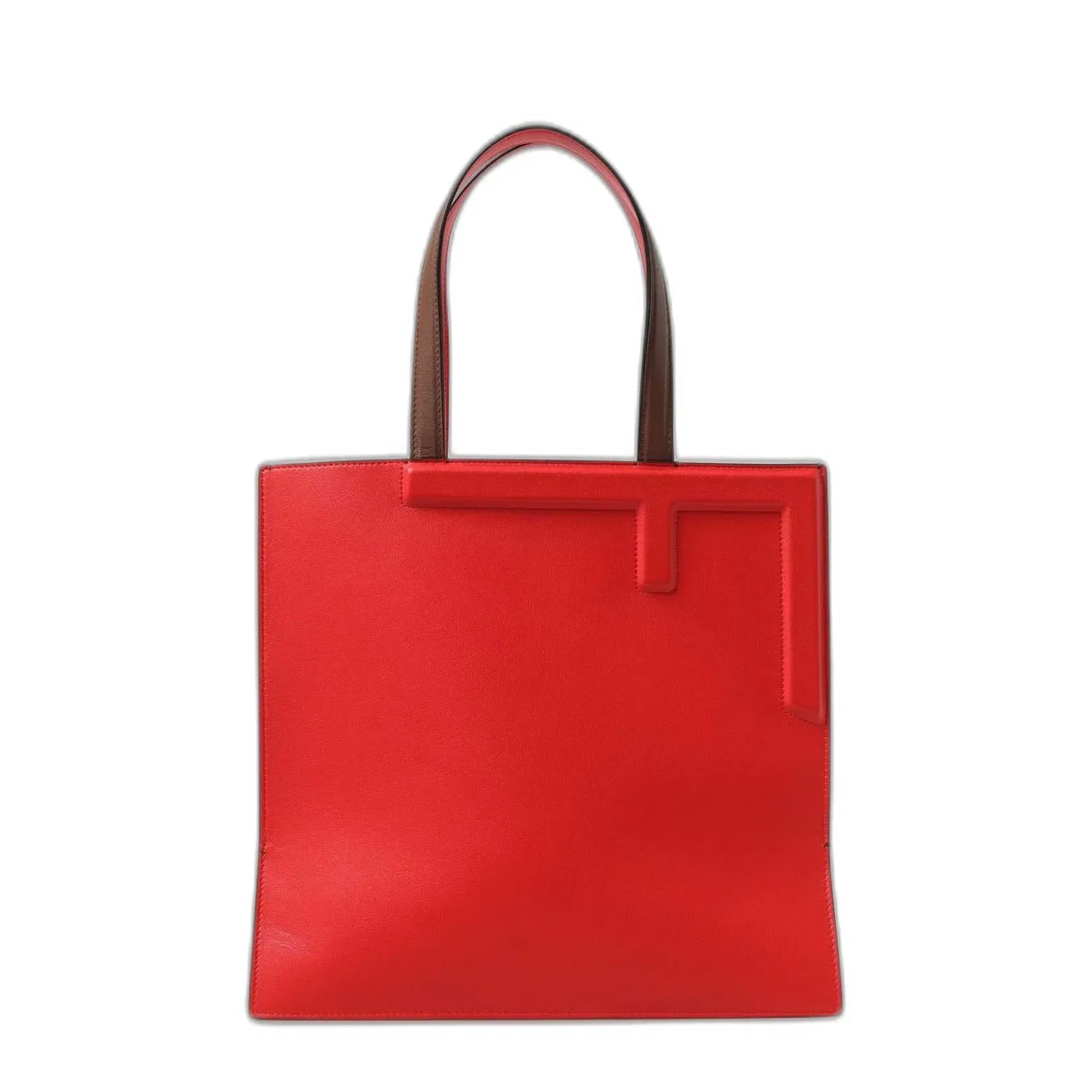 Flip Medium Red Logo Embossed Leather Tote Bag