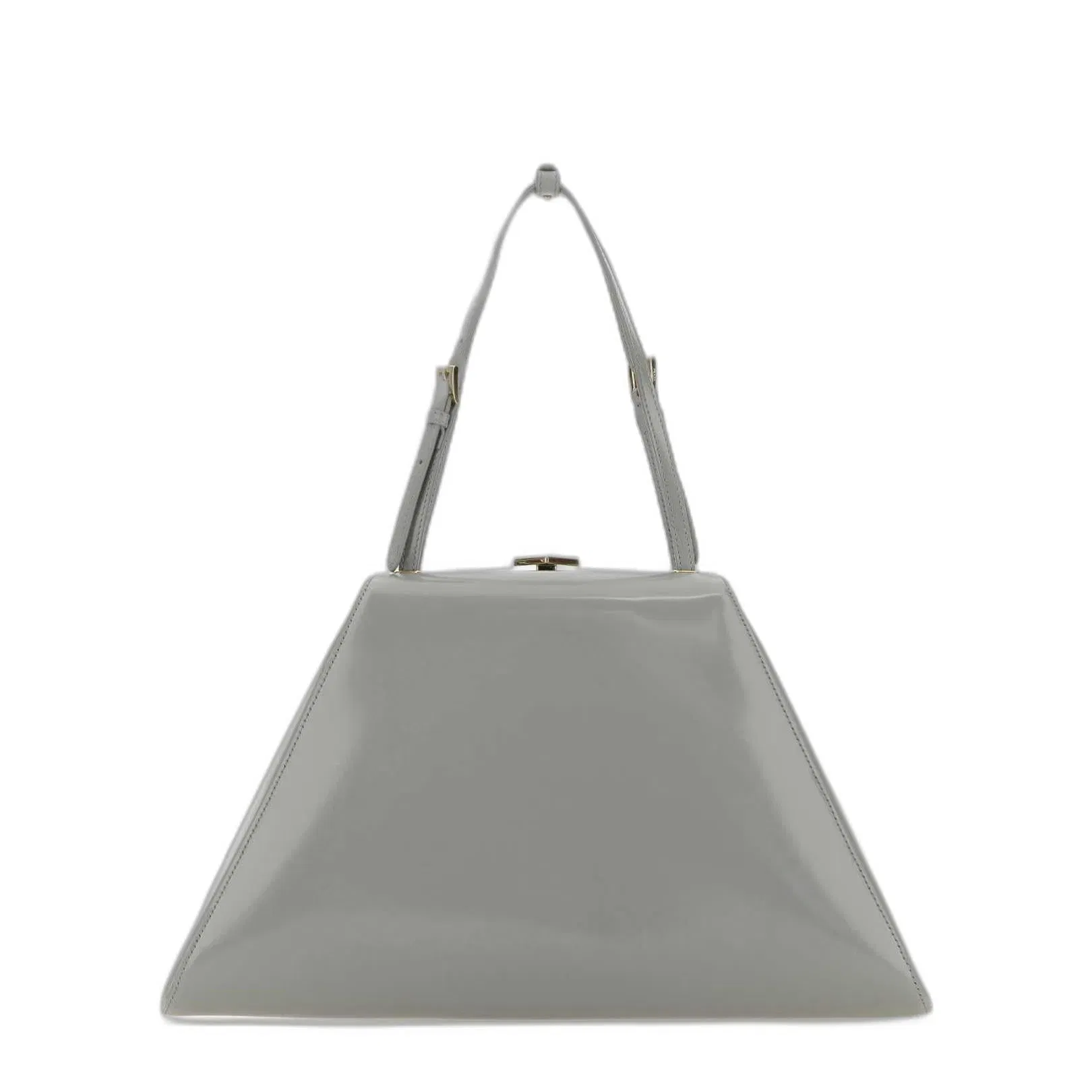 Logo Plaque Clasp Top Handle Bag in Light Grey