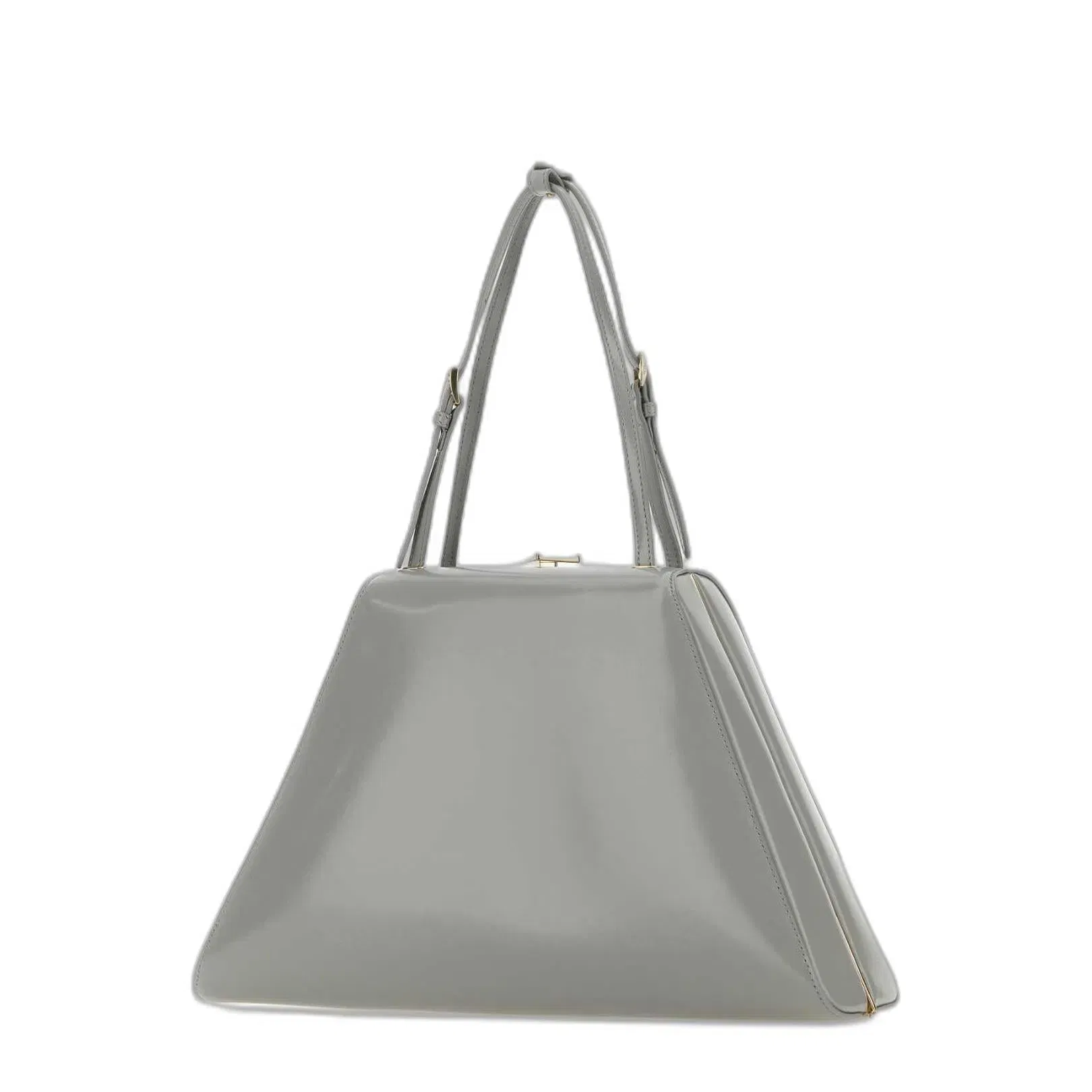 Logo Plaque Clasp Top Handle Bag in Light Grey
