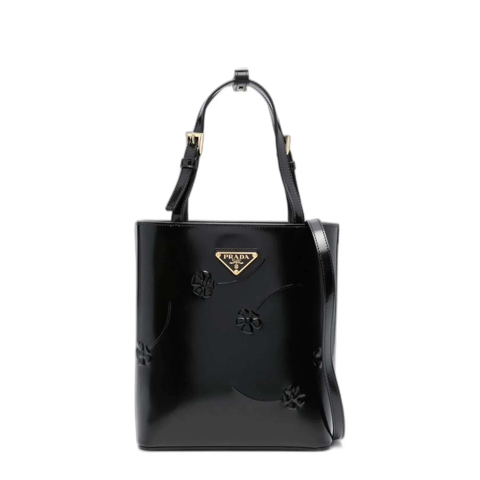 Logo-Triangle Floral-Embossed Tote Bag