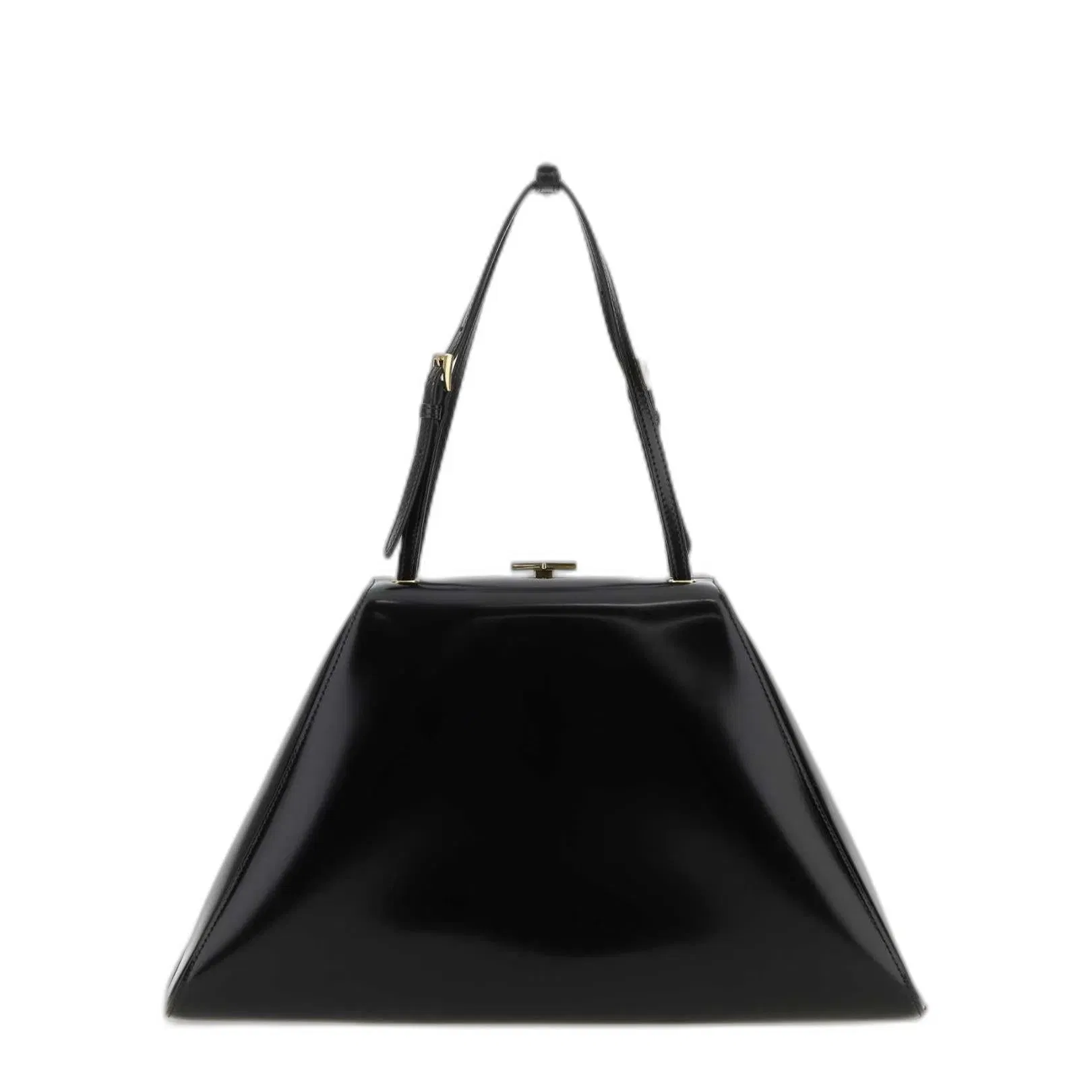 Logo Plaque Clasp Top Handle Bag in Black