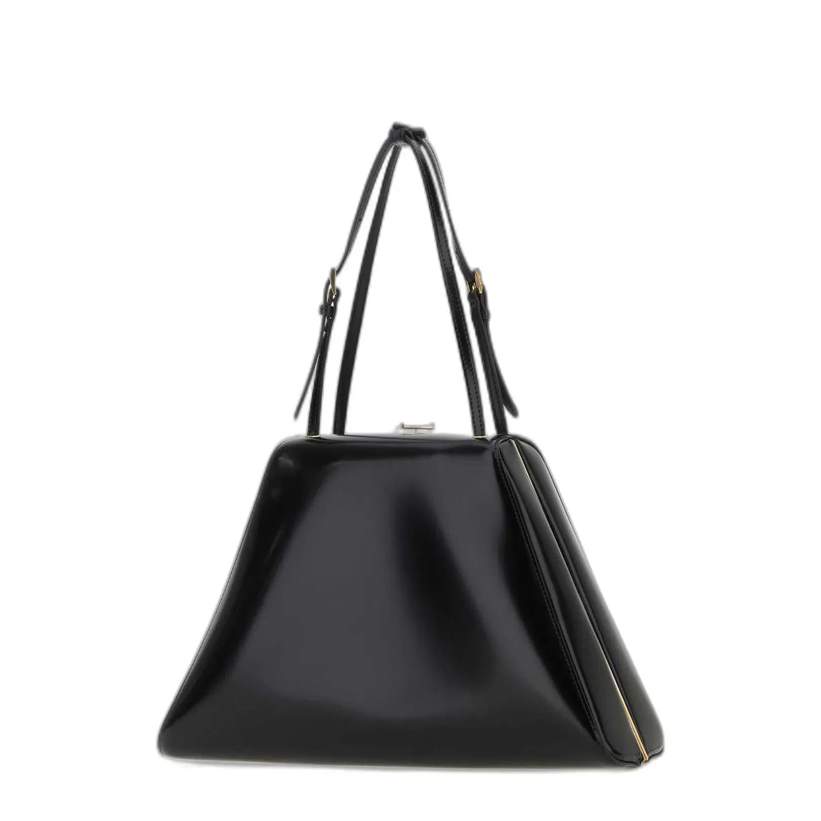 Logo Plaque Clasp Top Handle Bag in Black