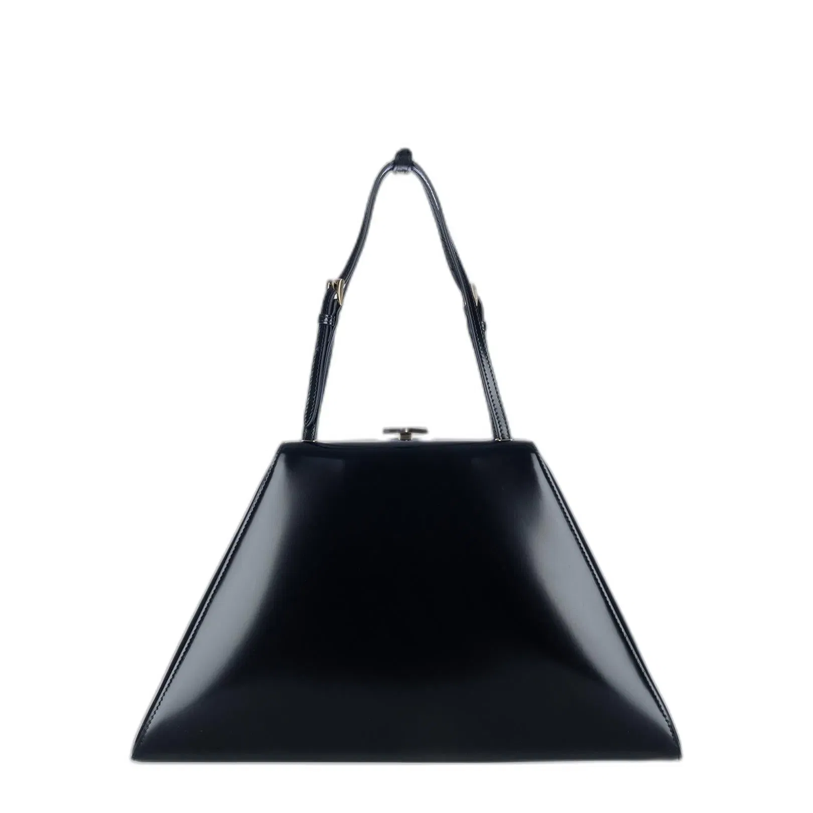 Logo Plaque Clasp Top Handle Bag in Black