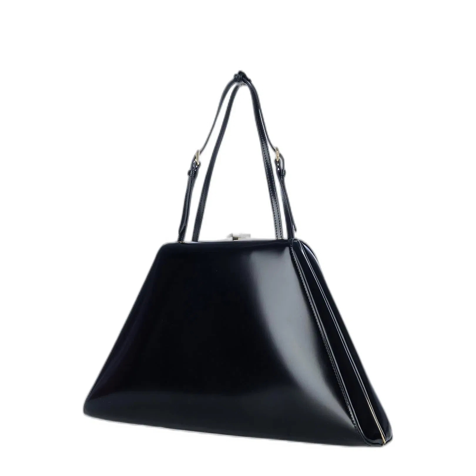 Logo Plaque Clasp Top Handle Bag in Black