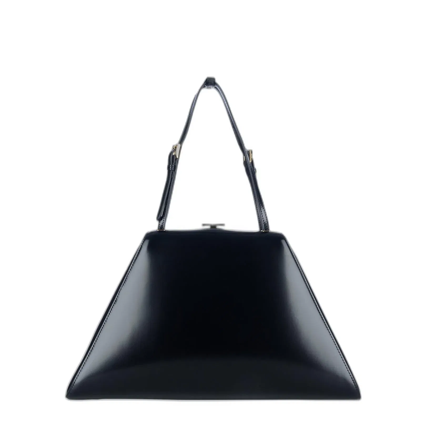 Logo Plaque Clasp Top Handle Bag in Black