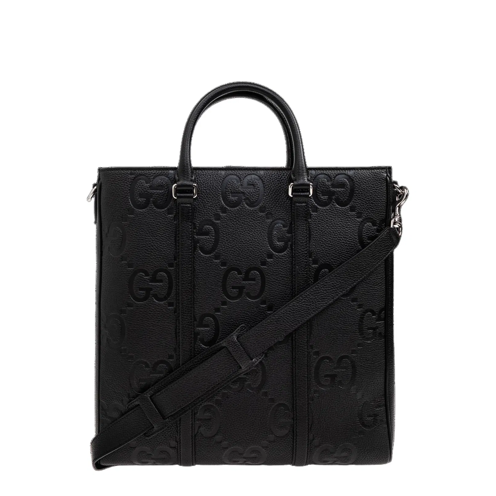 GG Jumbo Medium Leather Duffle Bag - Black
