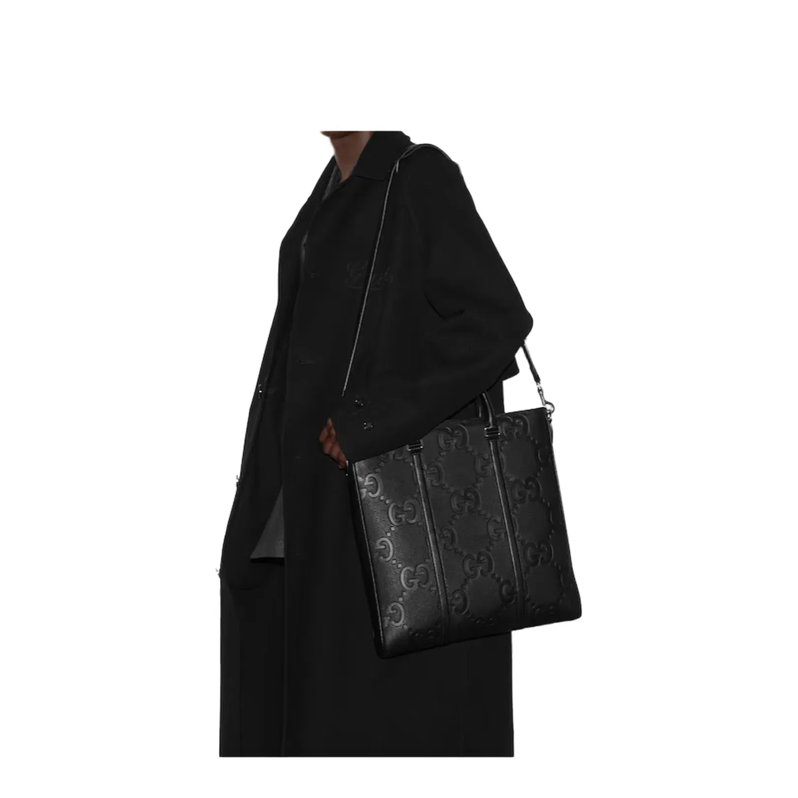 GG Jumbo Medium Leather Duffle Bag - Black