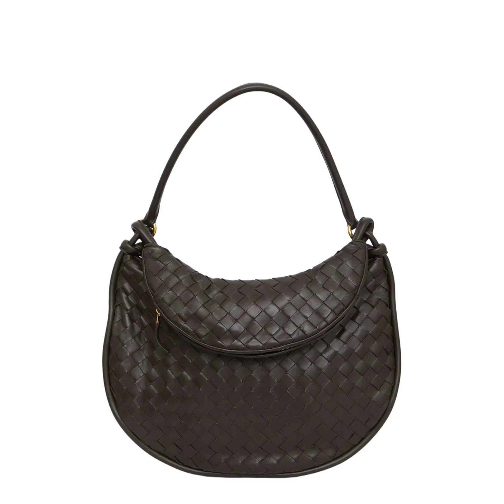 Intrecciato Large Leather Shoulder Bags - Brown