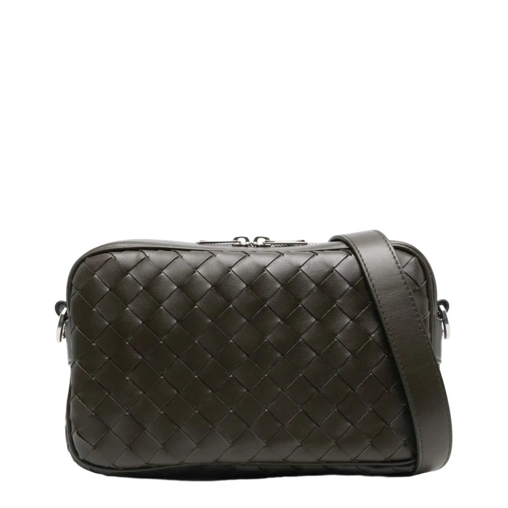 Intrecciato Small Leather Camera Bags - Brown