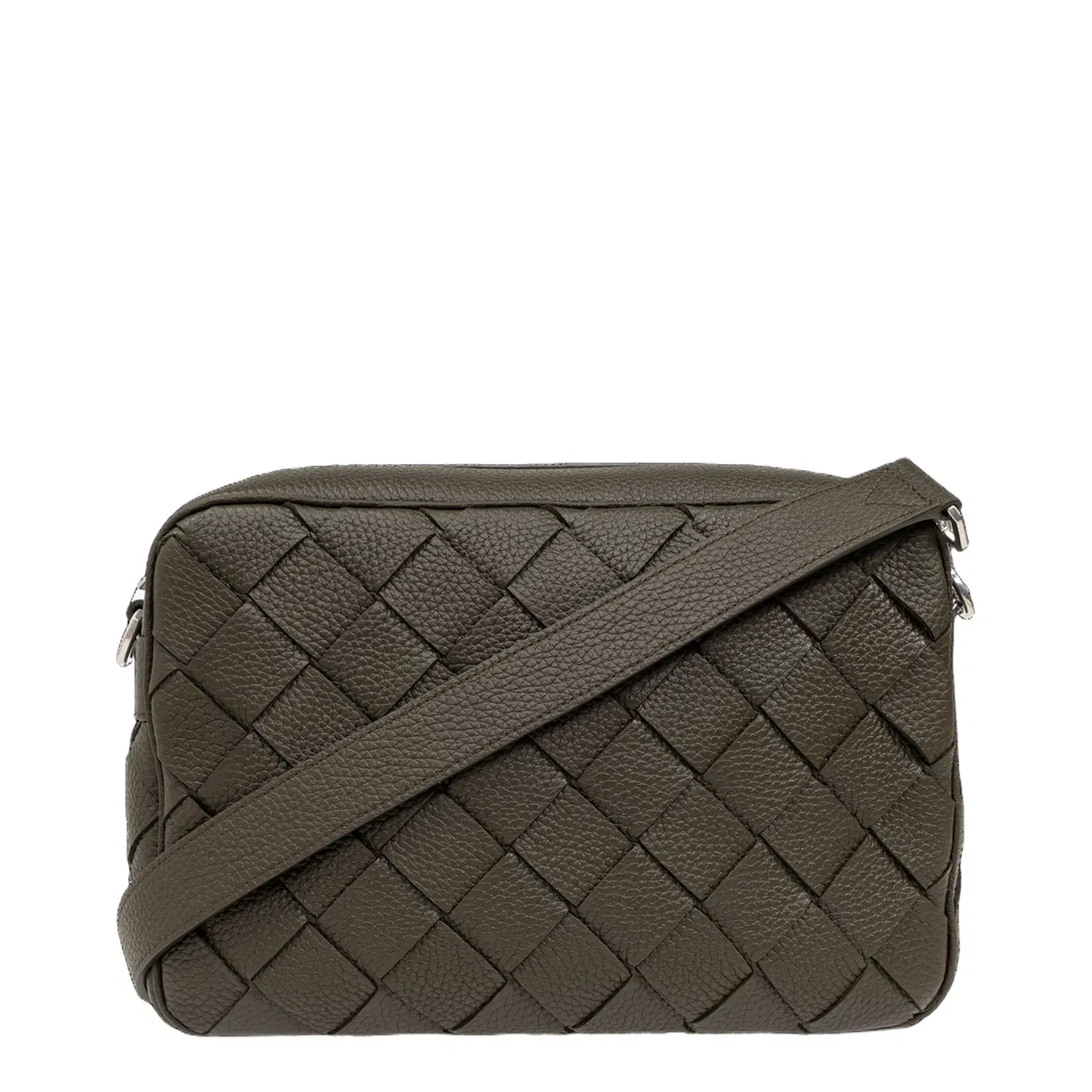 Intrecciato East-west Leather Camera Bags - Kaki