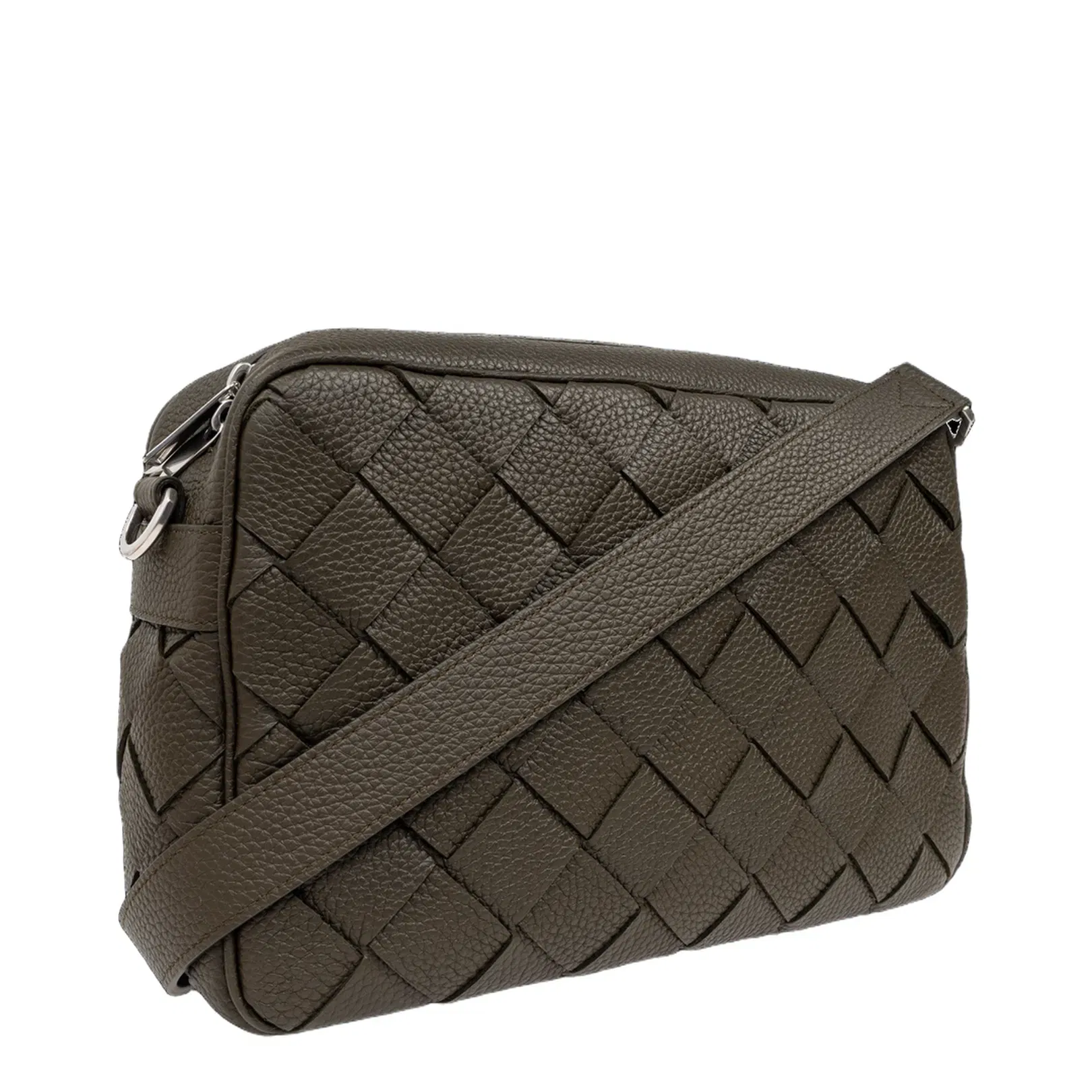 Intrecciato East-west Leather Camera Bags - Kaki