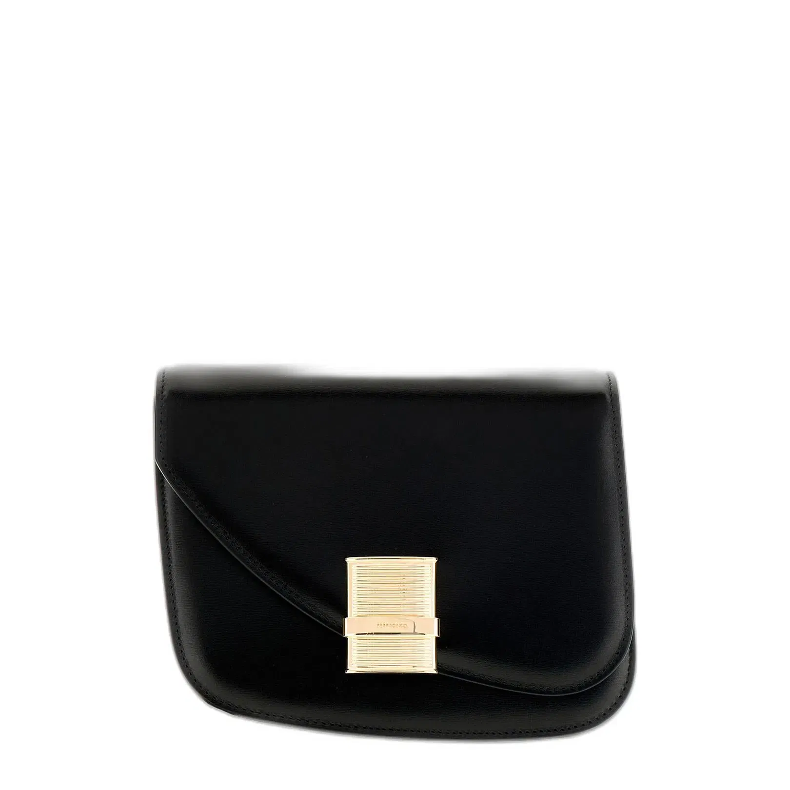 Ferragamo Black Leather Small Fiamma Crossbody Bag