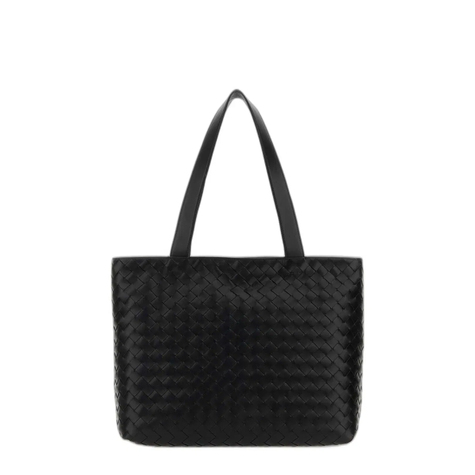 Black Leather Small Intrecciato Shopping Bag