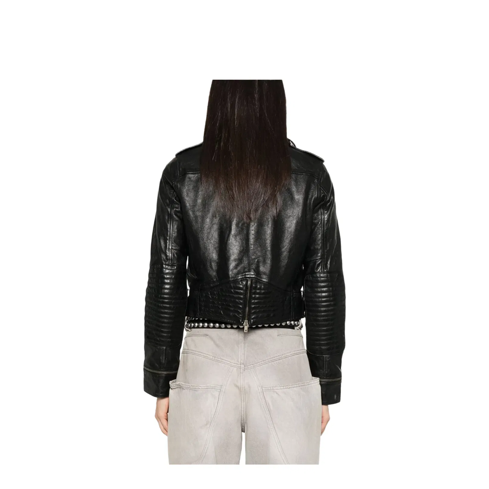 Shiny Black Sheepskin Biker Jacket with Sturdy Zip