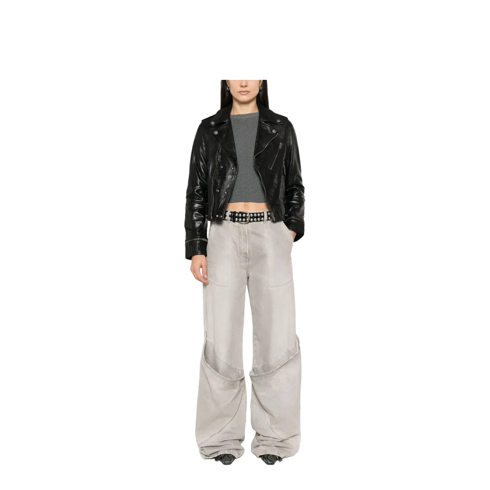 Shiny Black Sheepskin Biker Jacket with Sturdy Zip