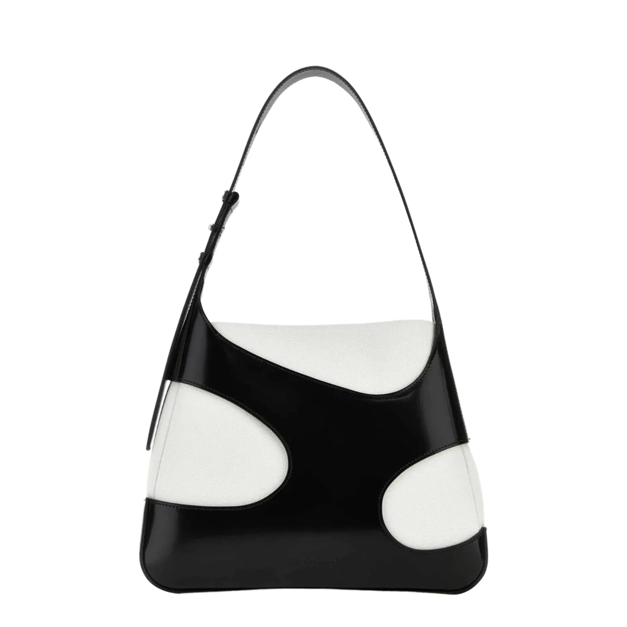Two-tone Leather and Canvas Cut Out L Shoulder Bag