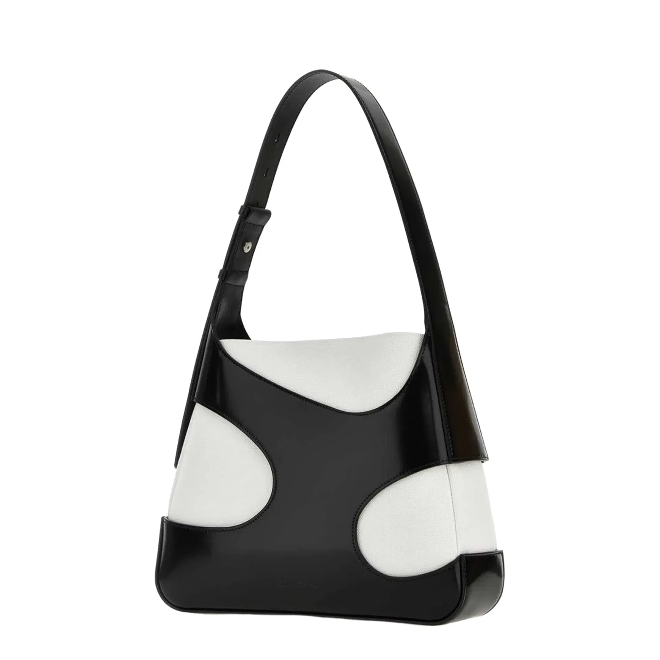 Two-tone Leather and Canvas Cut Out L Shoulder Bag