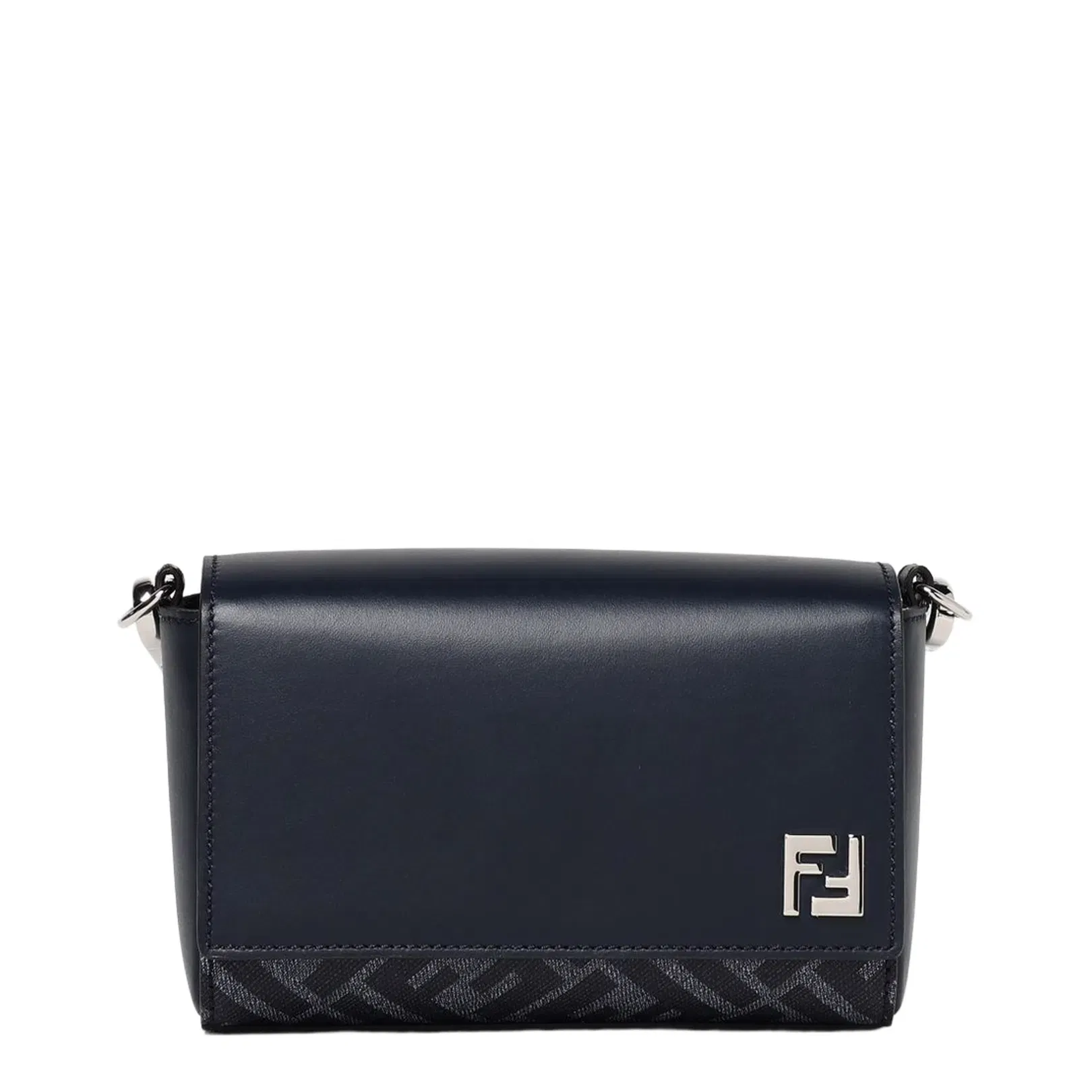 FF Squared Leather And FF Canvas Dark Blue Compact Bag