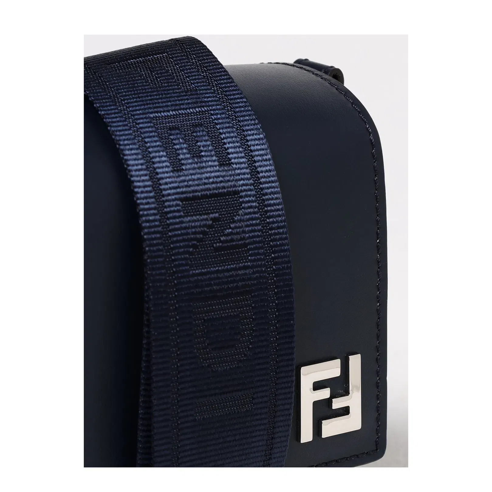 FF Squared Leather And FF Canvas Dark Blue Compact Bag