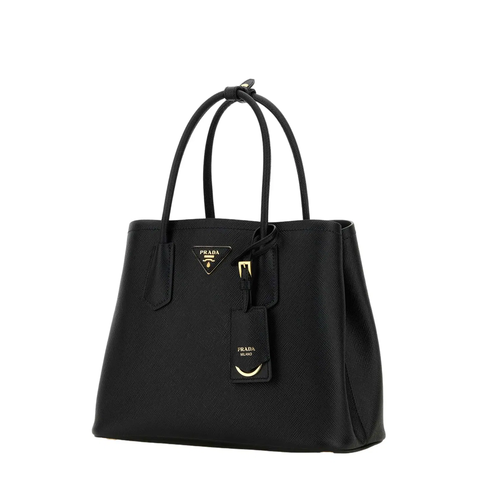 Small Double Handbag in Black Leather