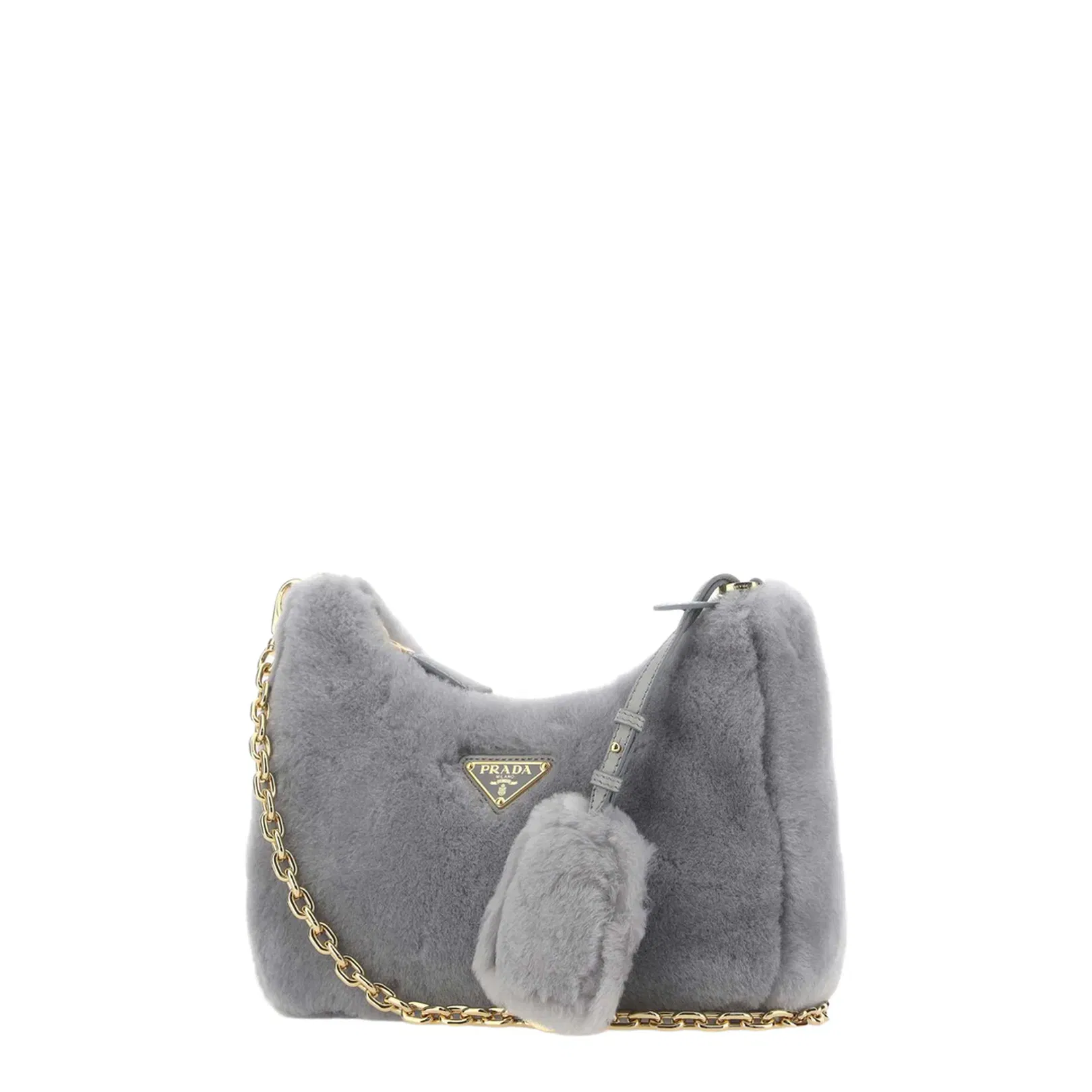 Light Grey Shearling Shoulder Bag
