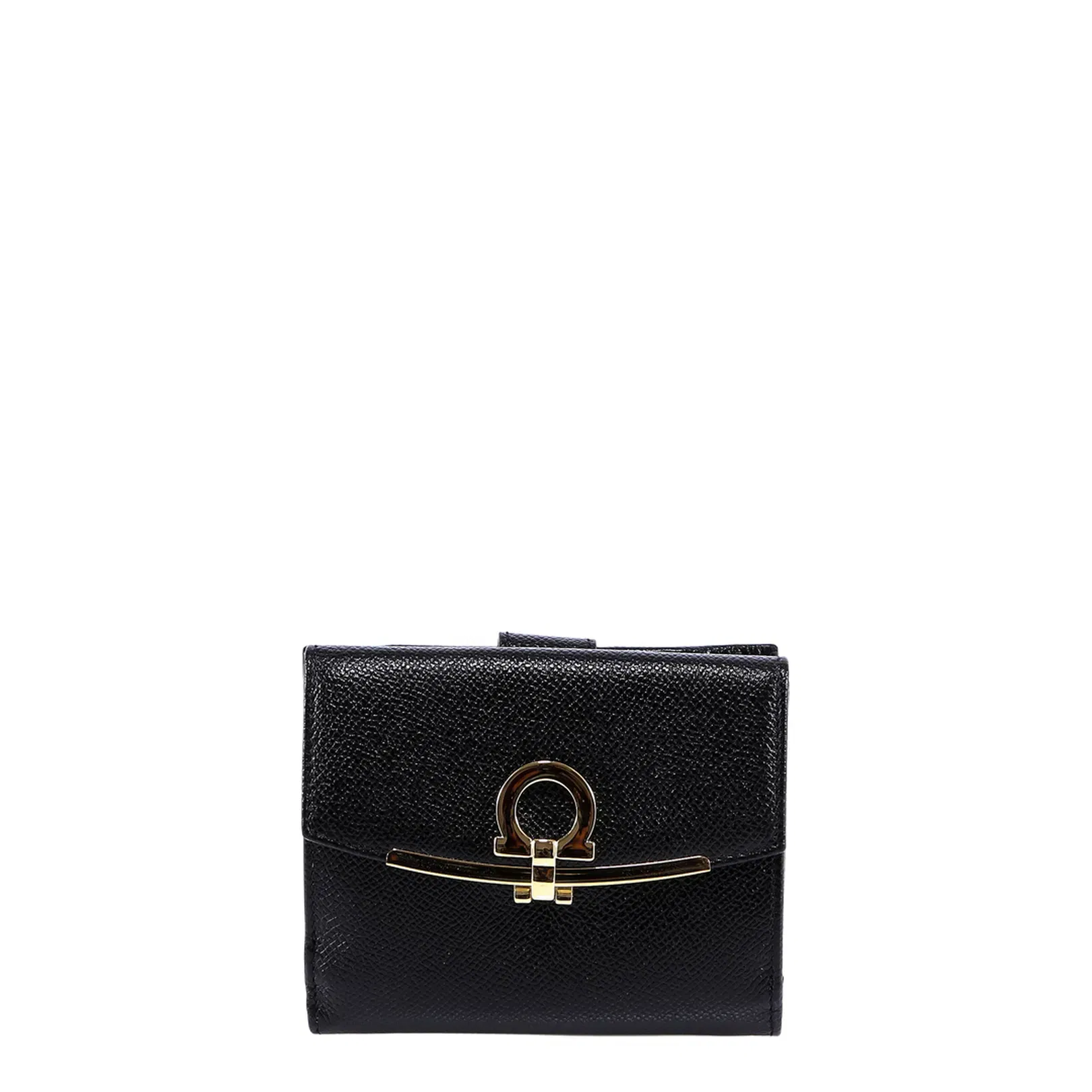 Hammered Leather Gold Gancini Compact Wallet