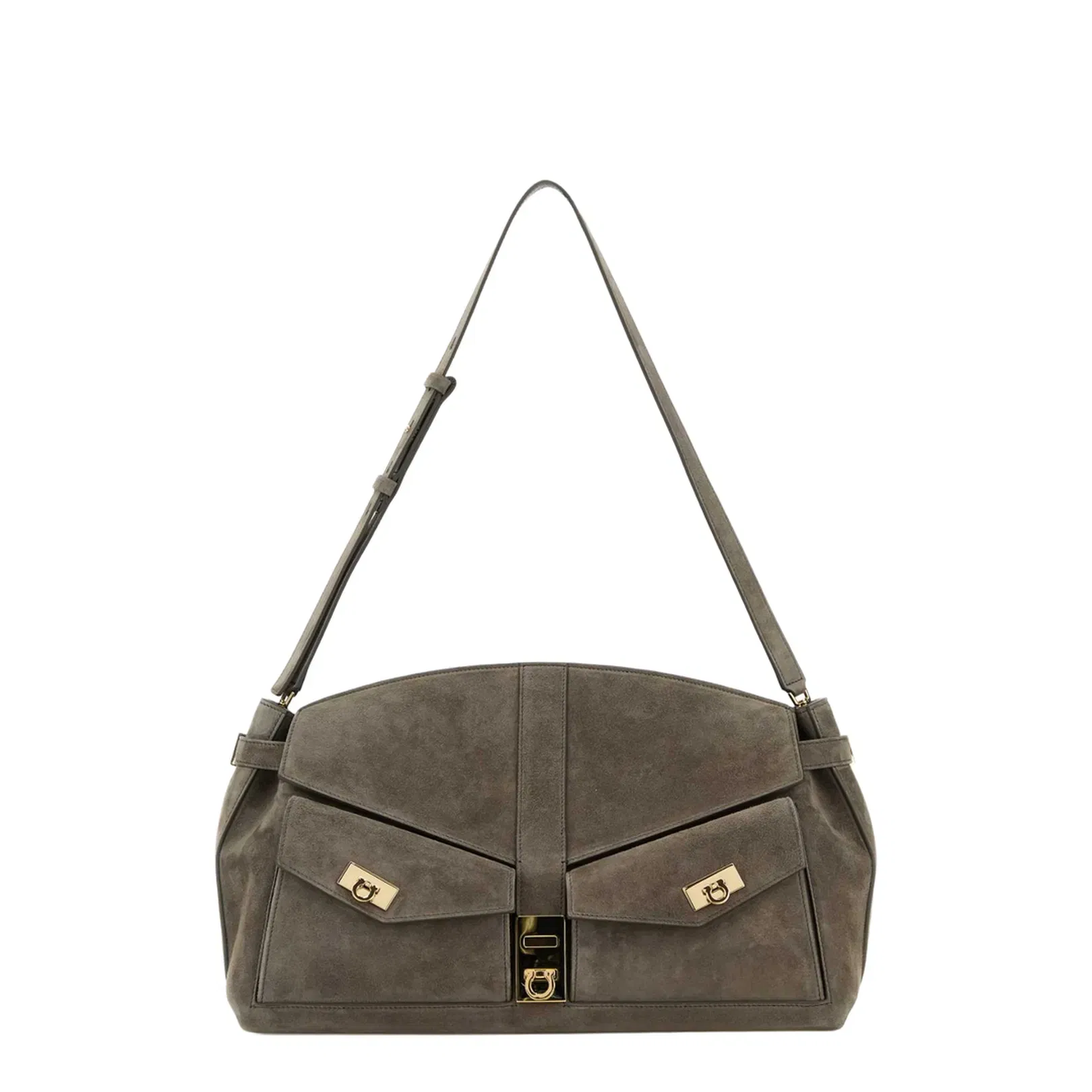 Grey Suede Shoulder Bag