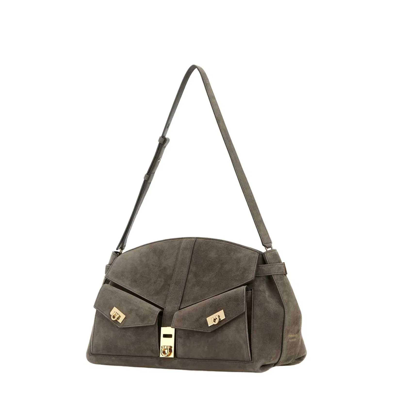 Grey Suede Shoulder Bag
