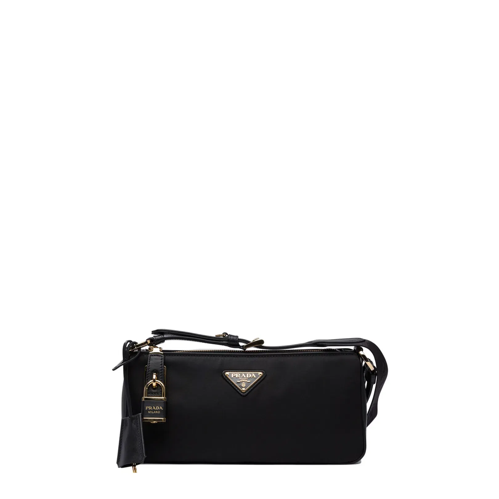 Small Re-Nylon and Leather Shoulder Bag with Lock