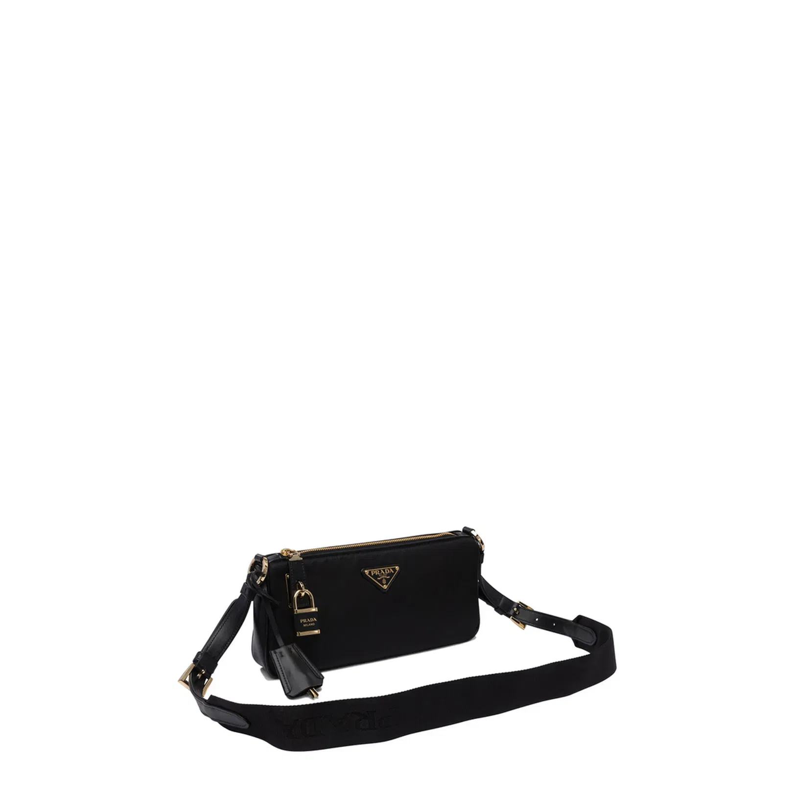 Small Re-Nylon and Leather Shoulder Bag with Lock