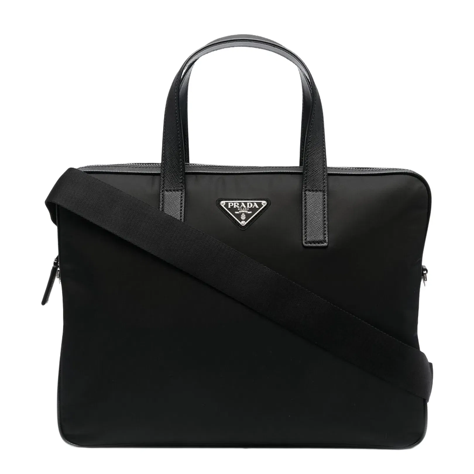 Re-Nylon Leather-Trimmed Briefcase
