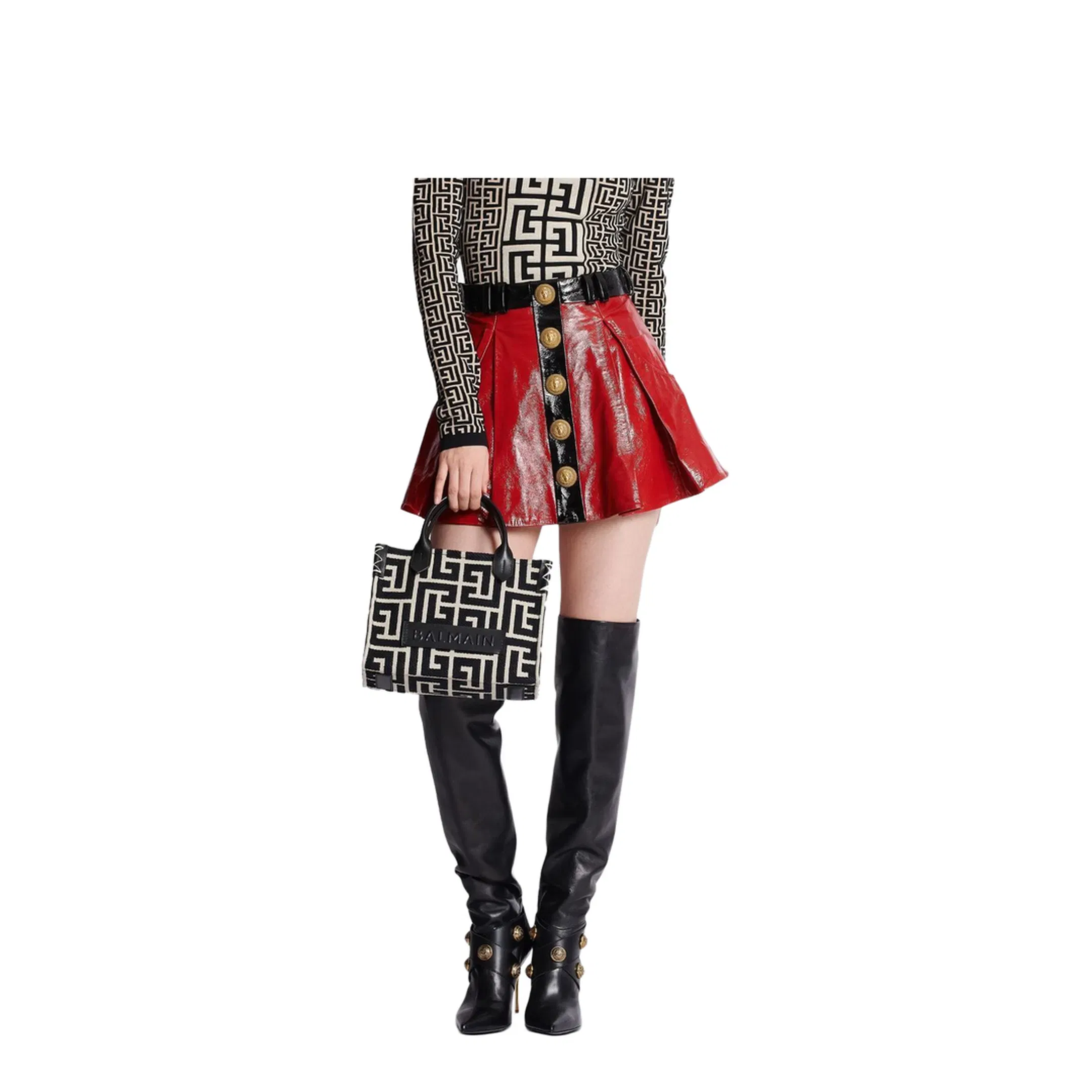 B-Army Black and White Tote Bag with Logo Patch and Monogram