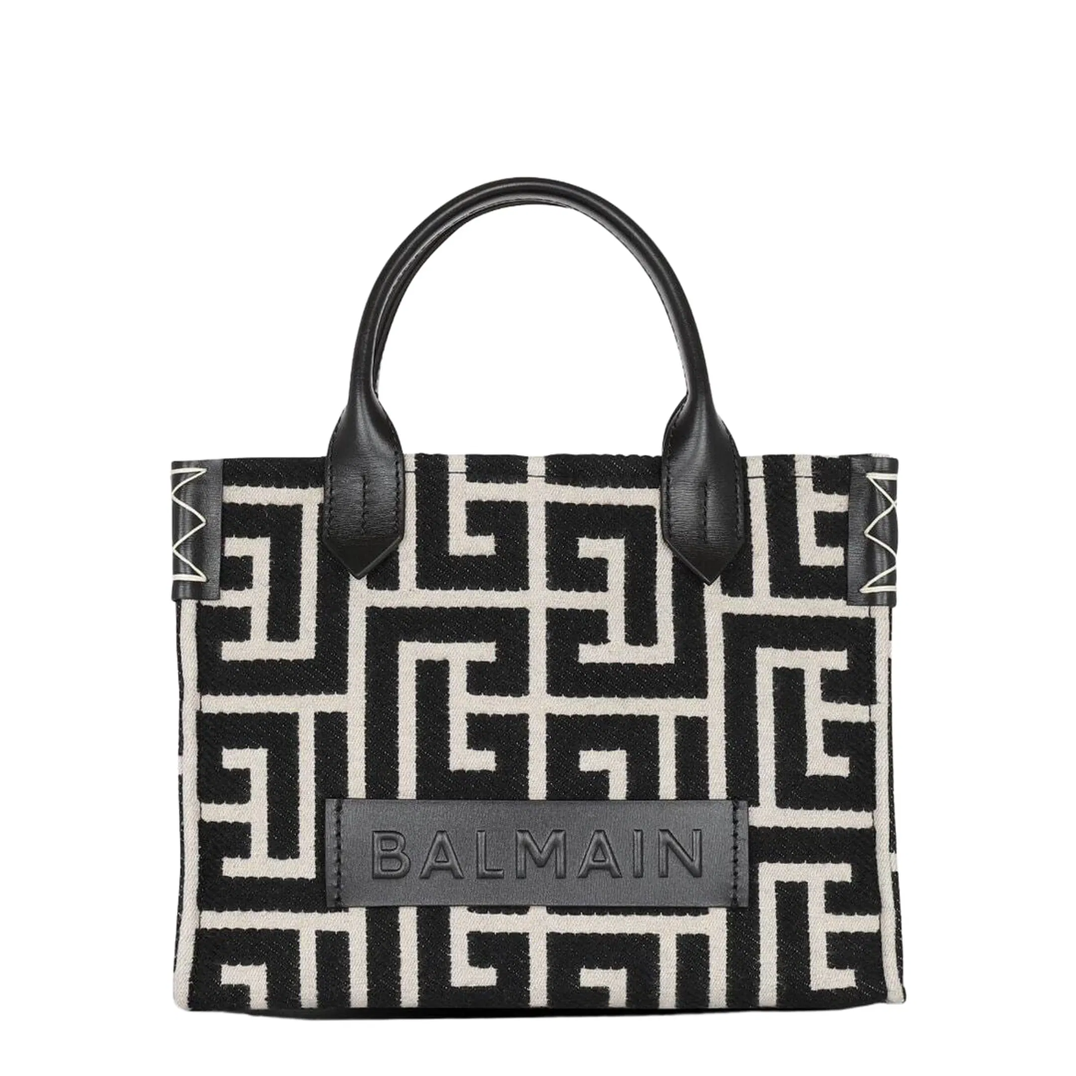 B-Army Black and White Tote Bag with Logo Patch and Monogram