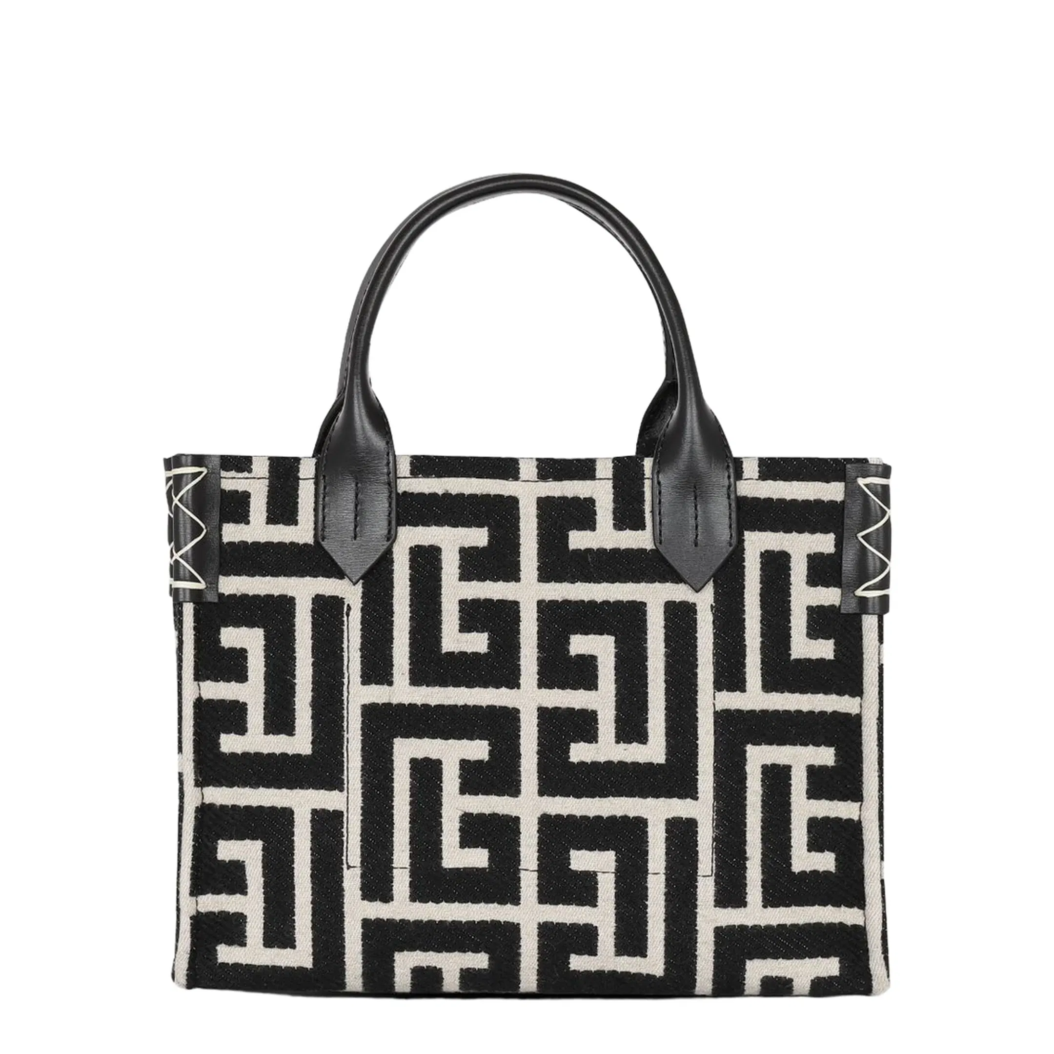 B-Army Black and White Tote Bag with Logo Patch and Monogram