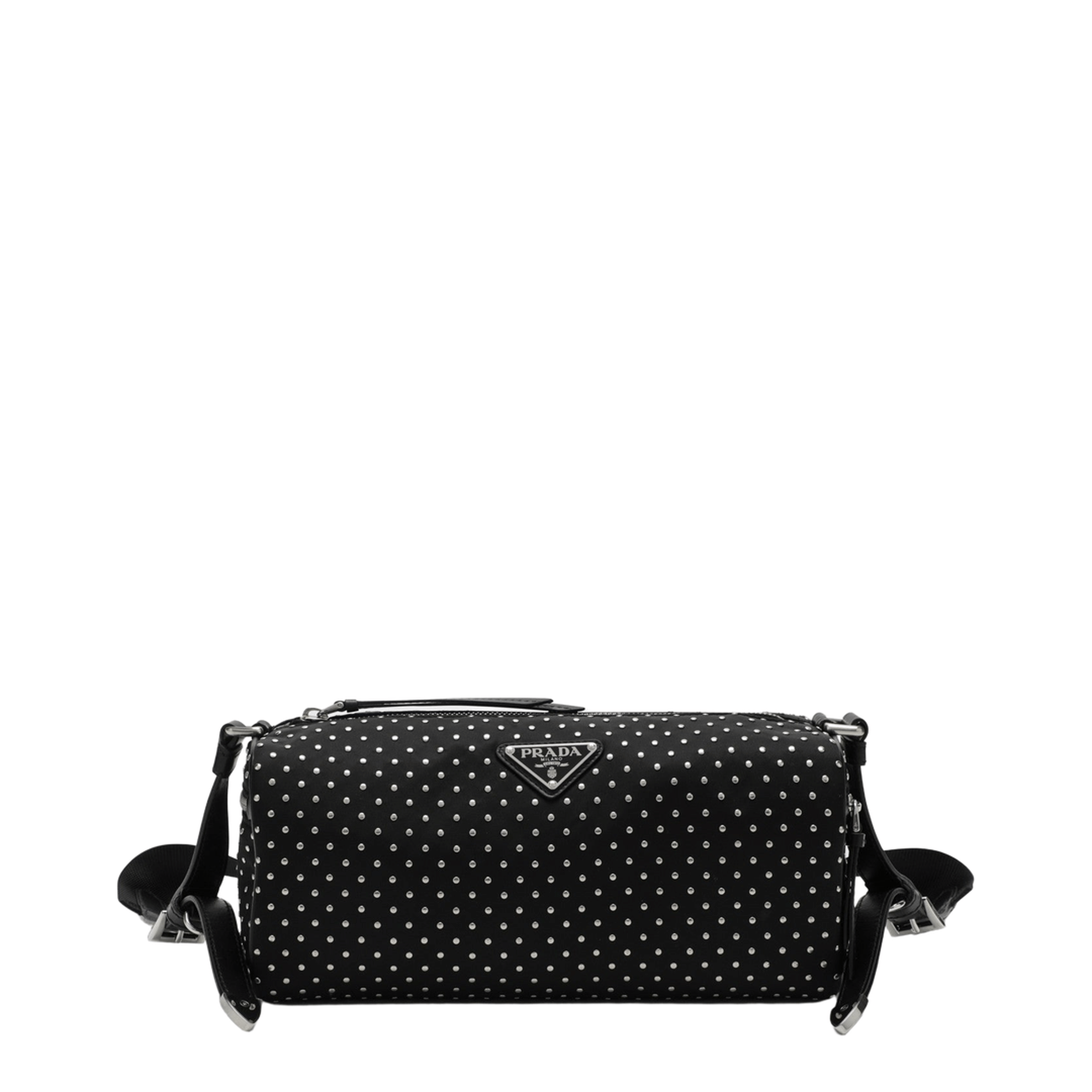 Black Re-Nylon Shoulder Bag with Studs