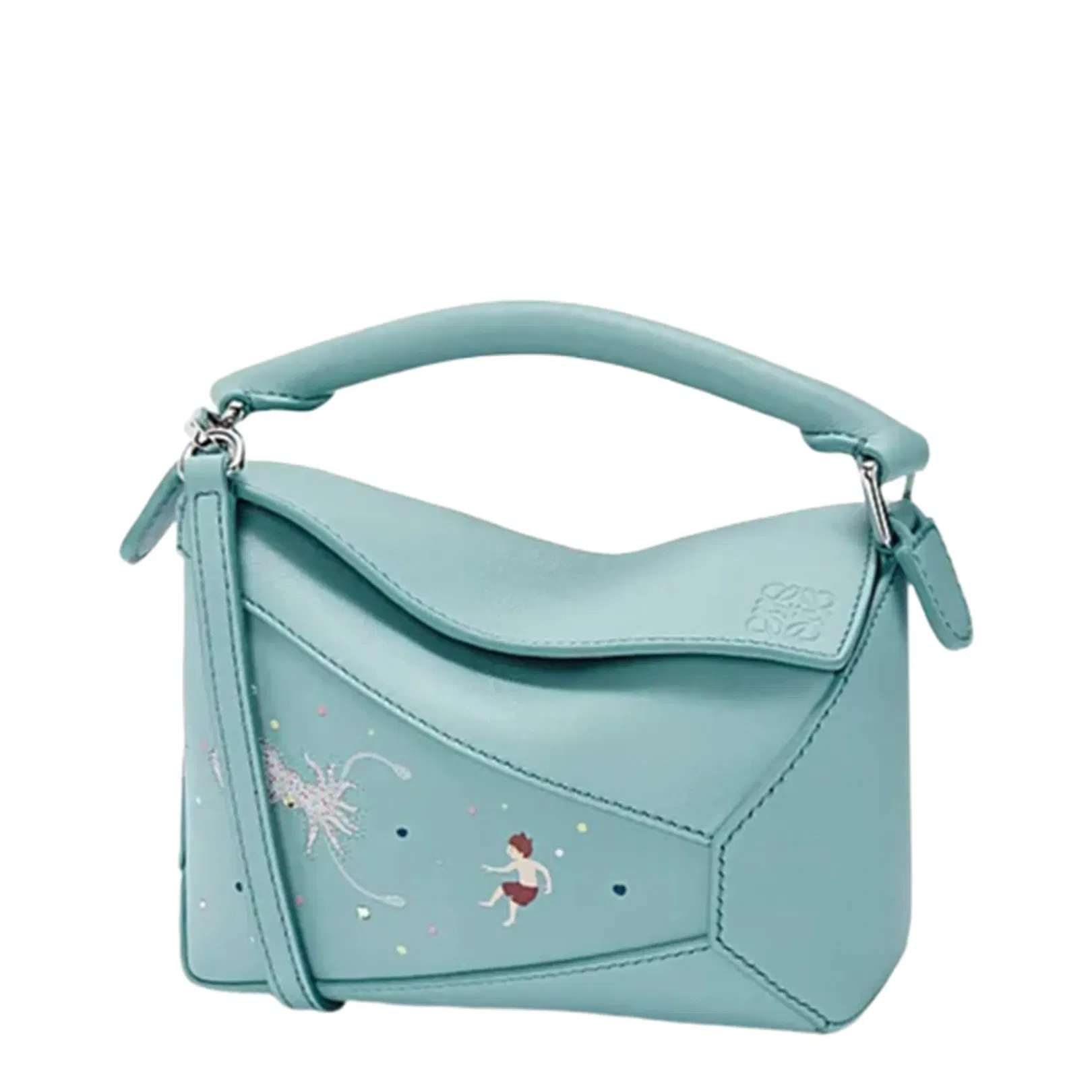 Puzzle Mini Leather Shoulder Bags - Light Blue