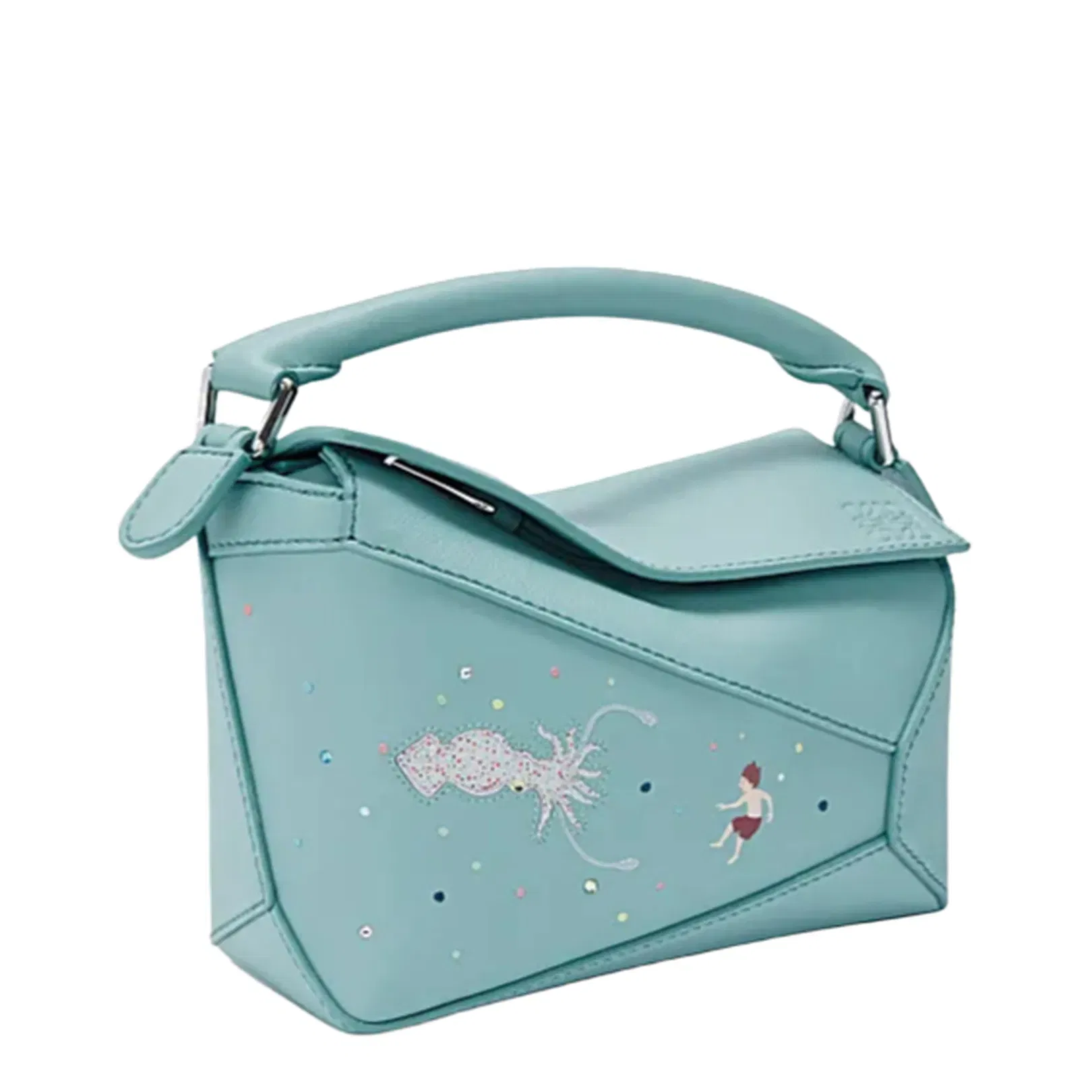 Puzzle Mini Leather Shoulder Bags - Light Blue