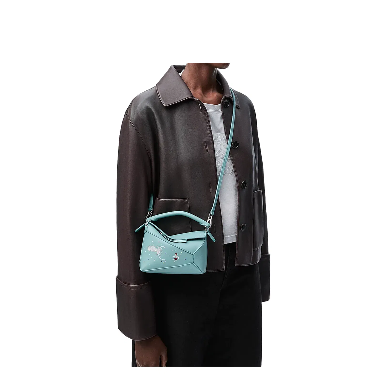 Puzzle Mini Leather Shoulder Bags - Light Blue