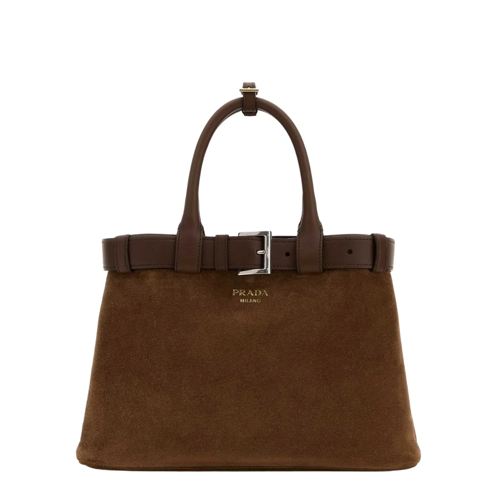 Brown Suede Buckle Medium Handbag