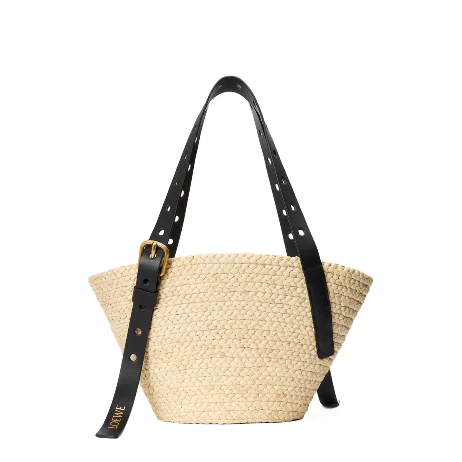 Punch Hole Small Raffia Basket Bag - Light Beige