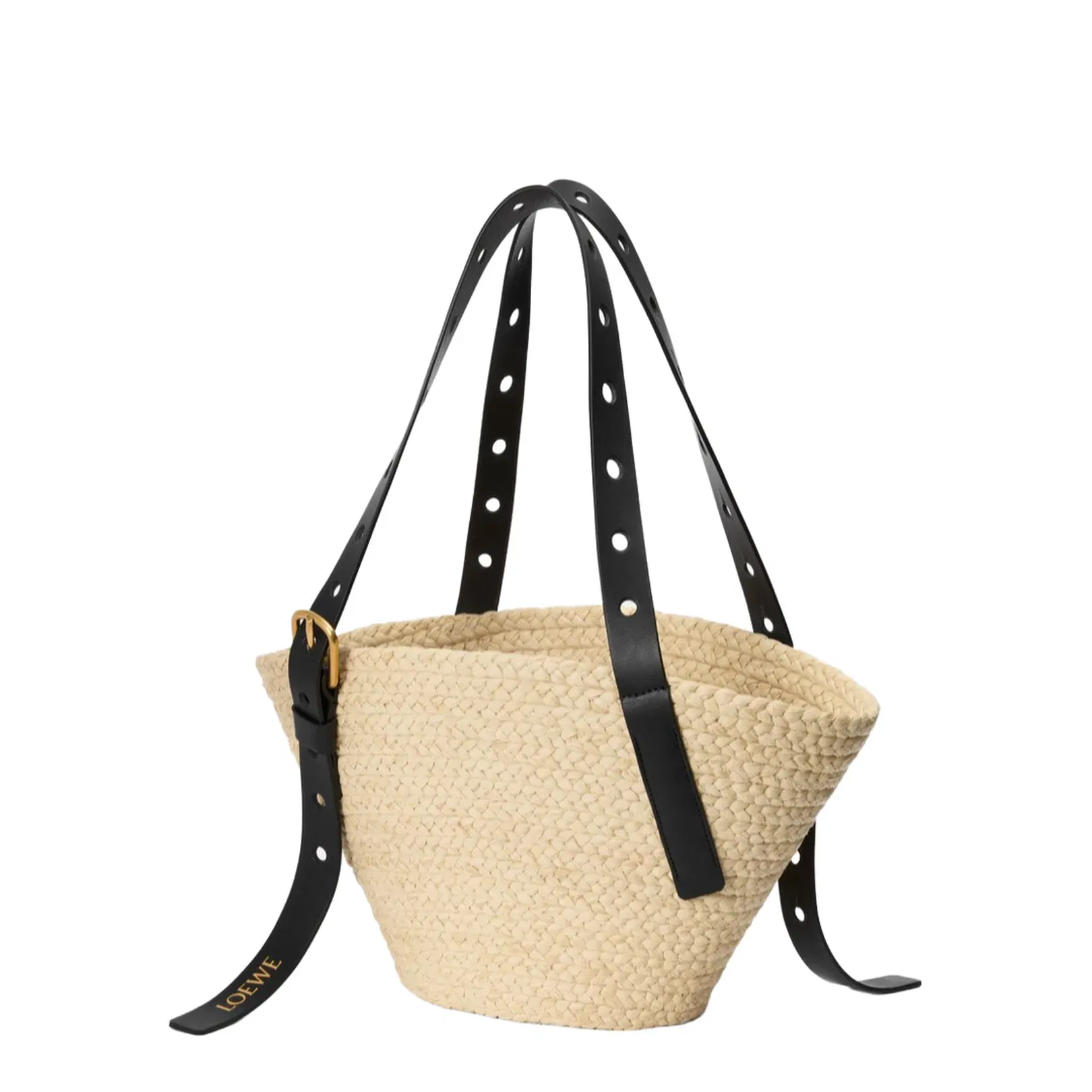 Punch Hole Small Raffia Basket Bag - Light Beige