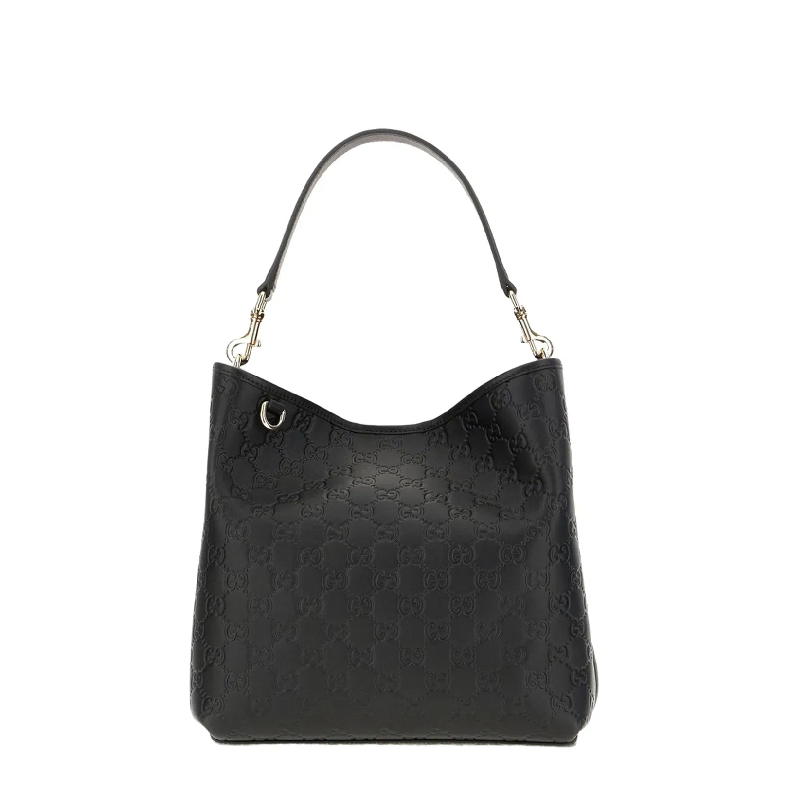 GG Emblem Small Leather Bucket Bags - Black