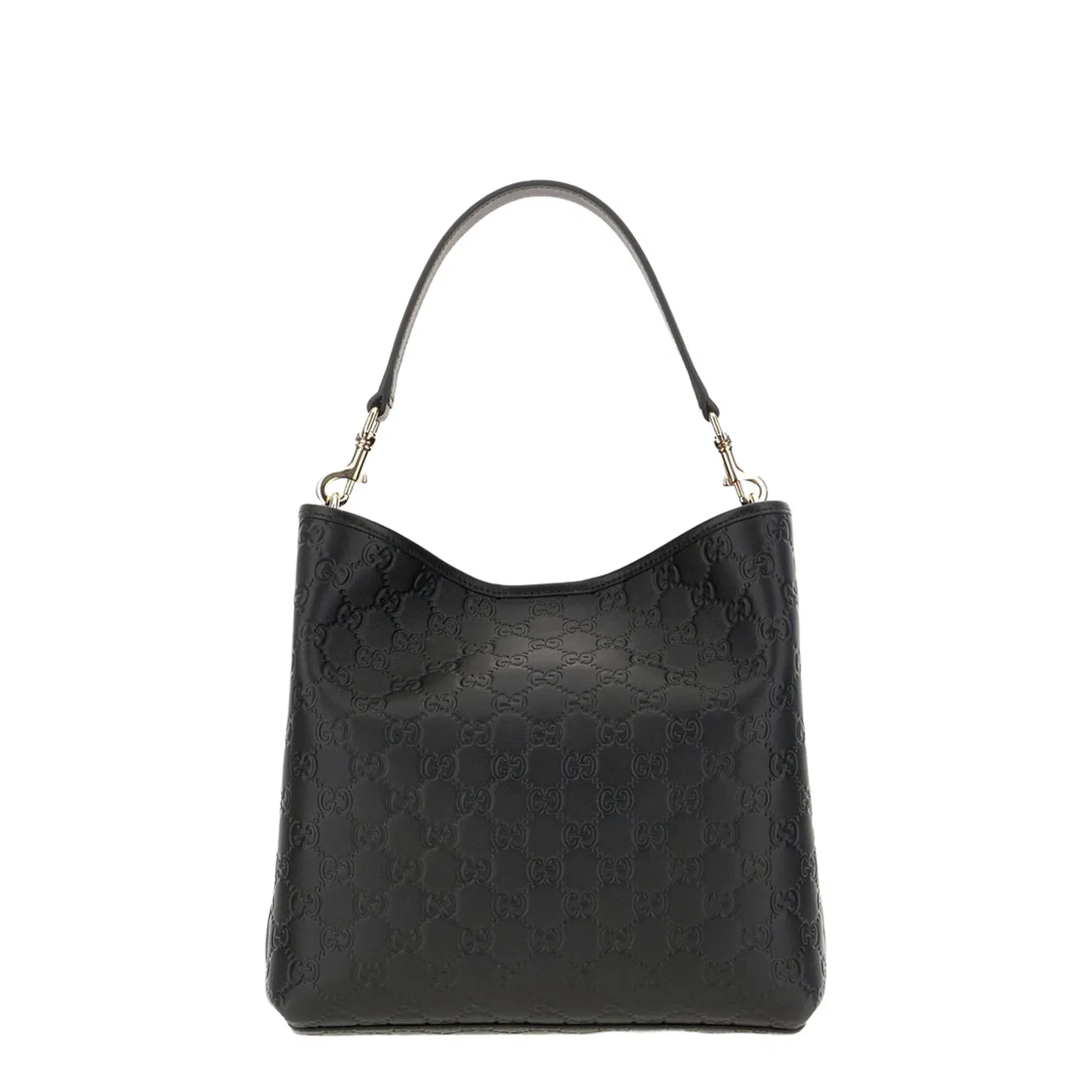 GG Emblem Small Leather Bucket Bags - Black