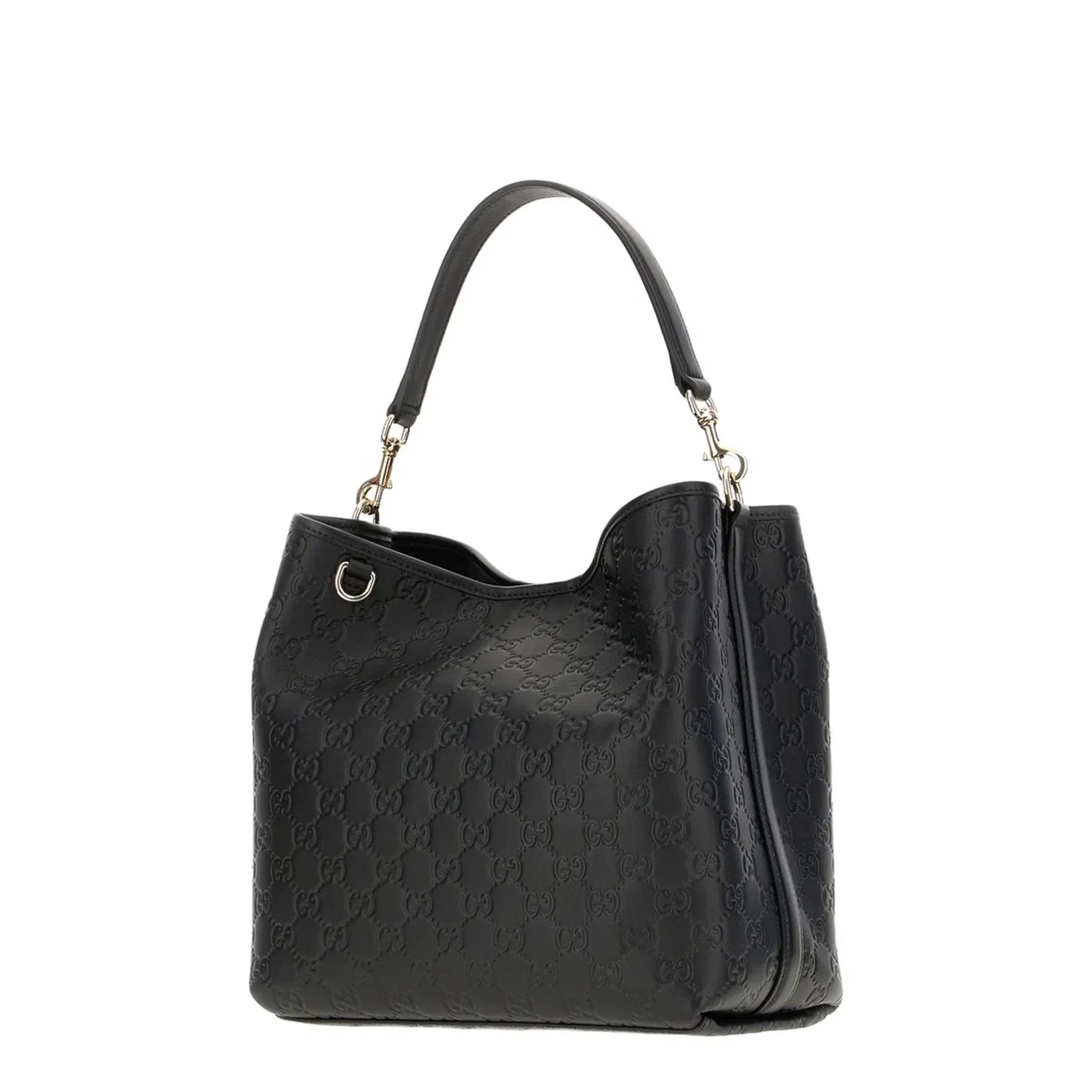 GG Emblem Small Leather Bucket Bags - Black