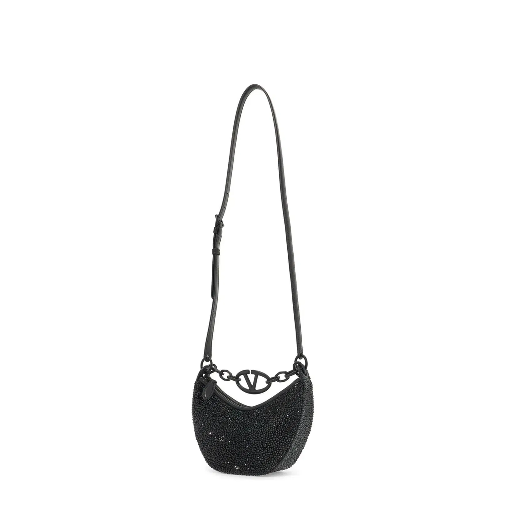 Embellished Leather Hobo VLogo Moon Handbag