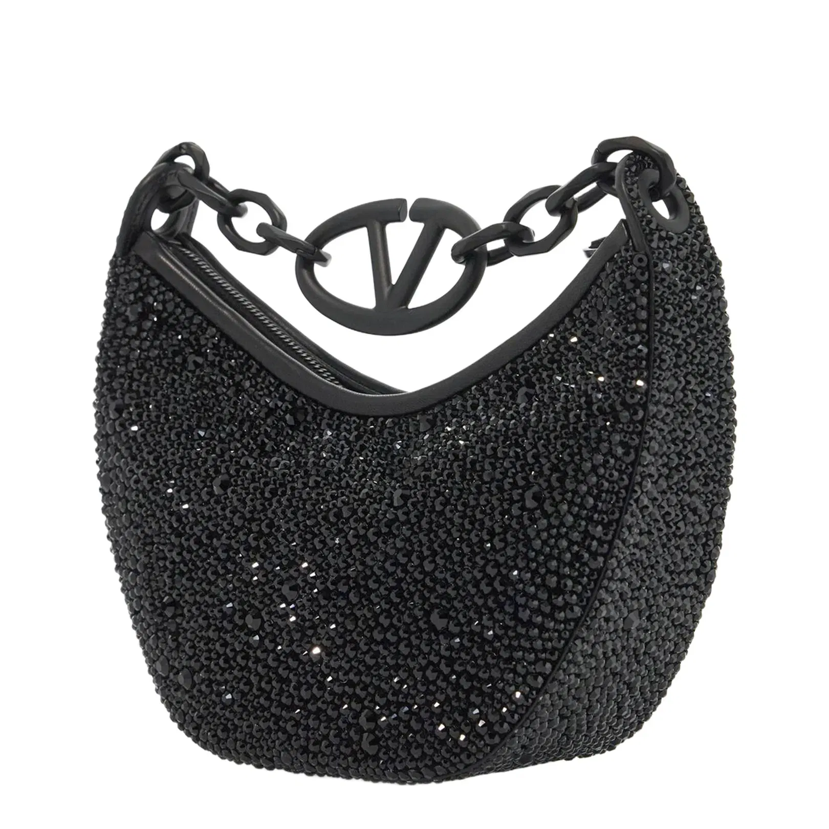 Embellished Leather Hobo VLogo Moon Handbag