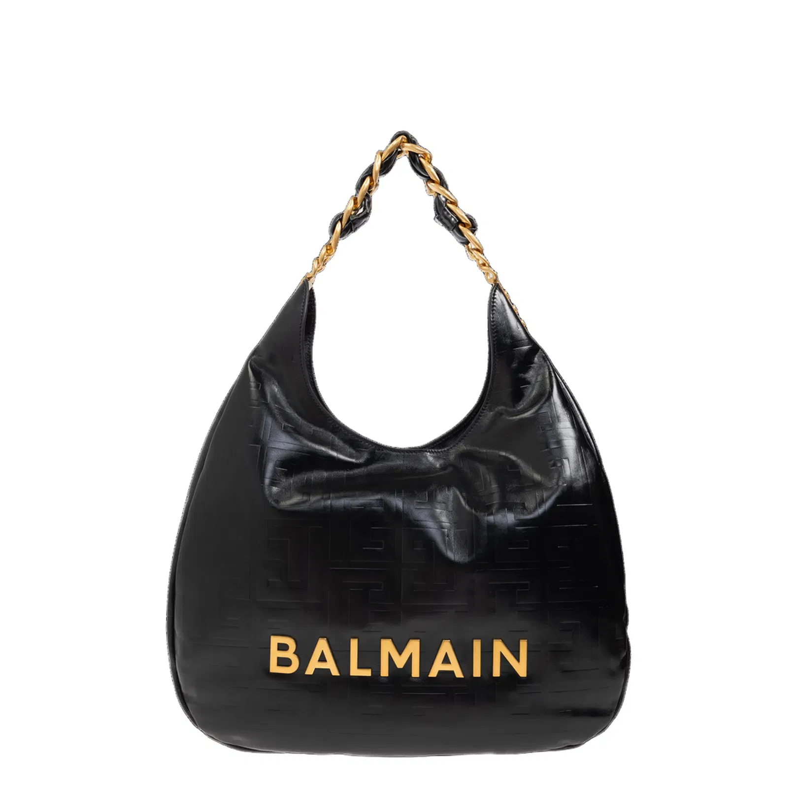 Large Black Calf Leather Bag with Gold Logo