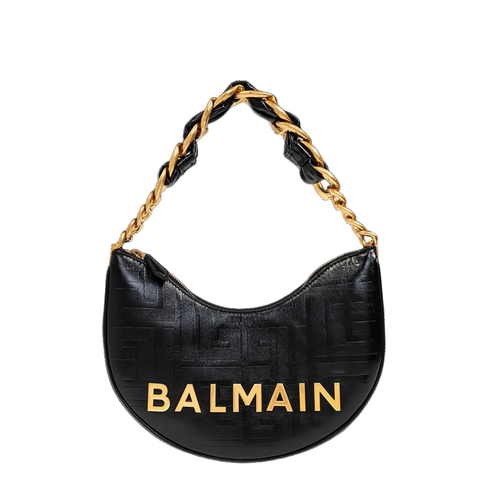 Handbag with Metal Logo and Zipper Closure